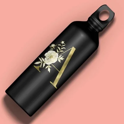 Letter Printed Rose Engraved Water Bottle