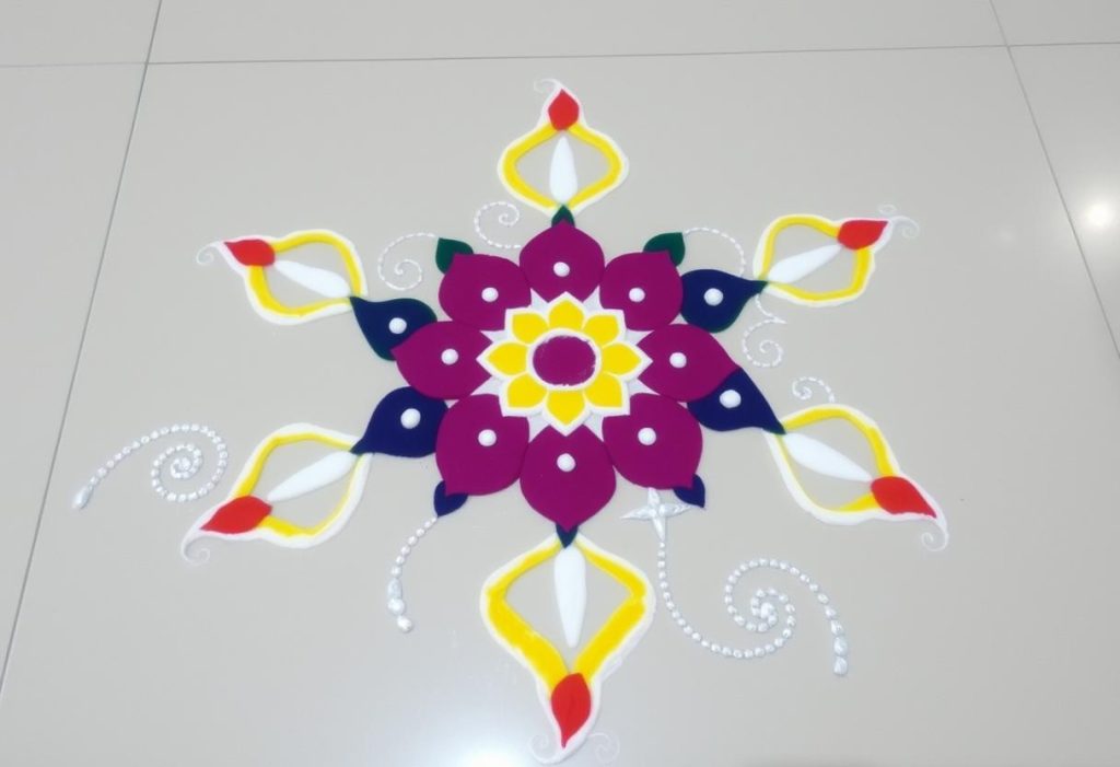 Coloured Rice Rangoli Design