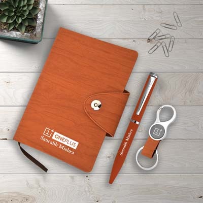 Corporate set of Leather Diary, Keychain and Metal Pen