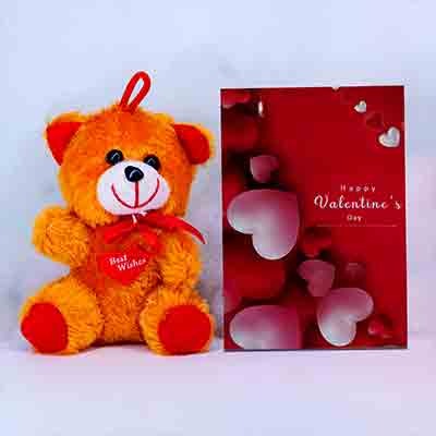 Romantic Card And Teddy Combo For Valentine's Day